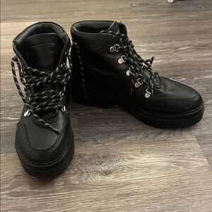 Indigo Black Combat Boots with White Accents